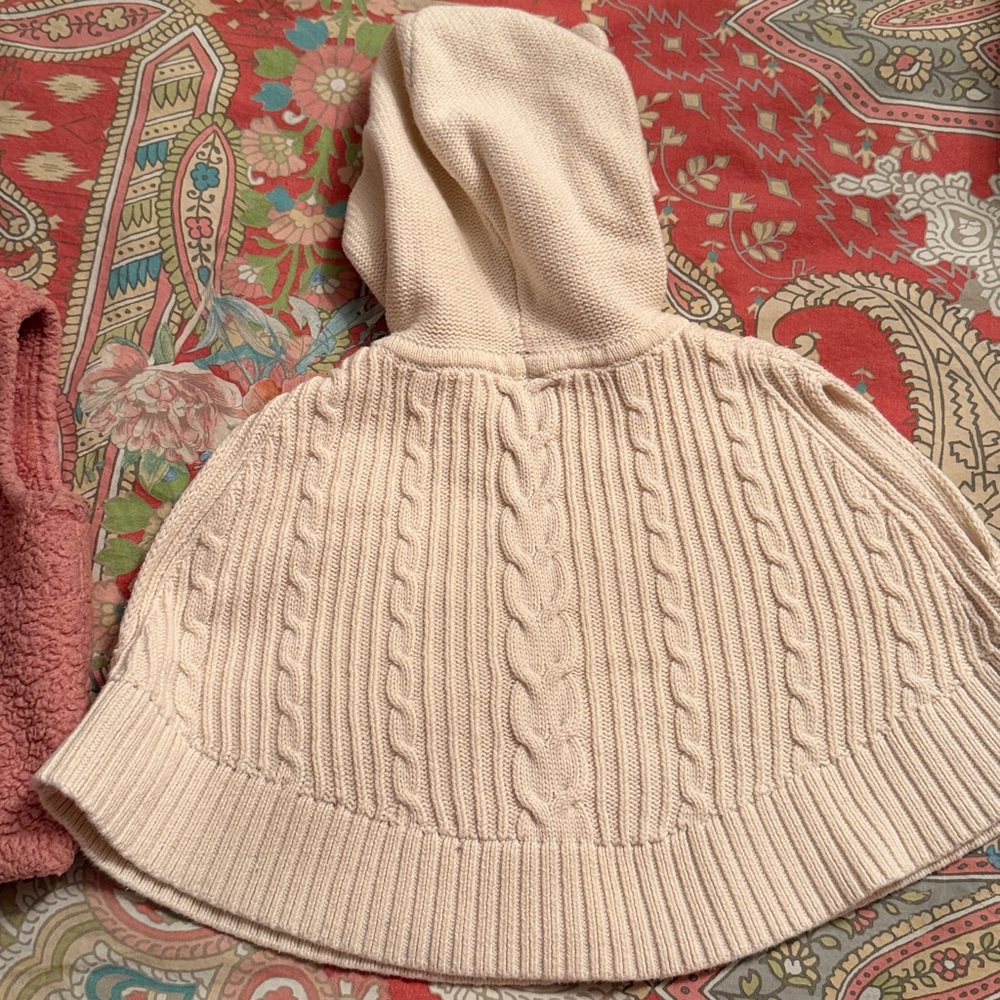 Gap Cream Knit Cable Knit Hoodie & Fleece Pink Vest 18-24mo - Picture 4 of 7